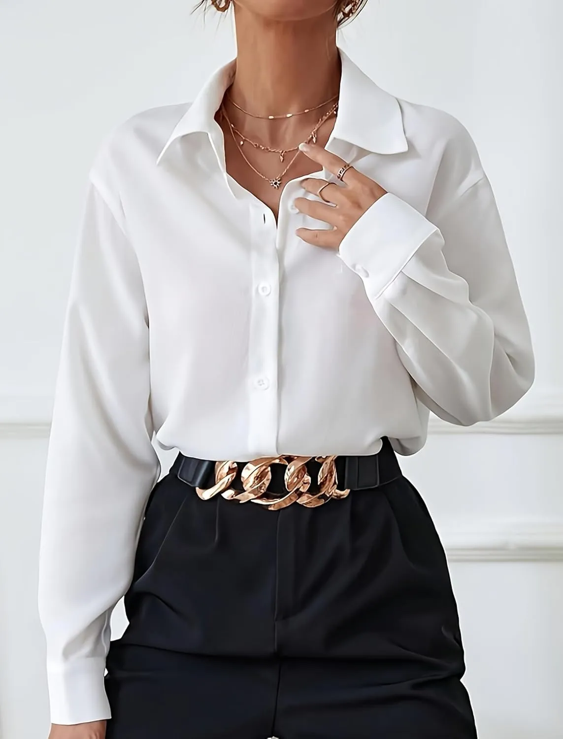 Zeagoo Womens Cotton Button Down Shirts Long Sleeve V Neck Collared Tops Work Office Blouse Shirt 2025 S-XXL